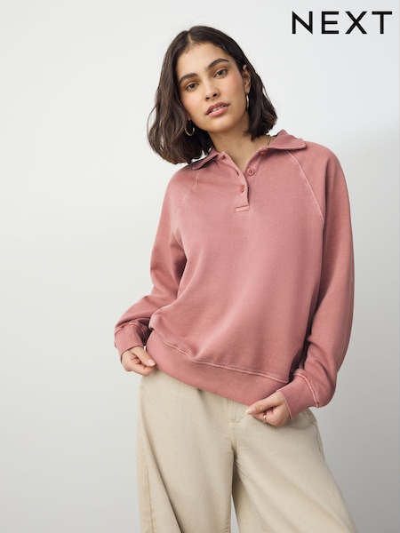 Rosa rosa - Rugby Loopback Polo Collard Long Sleeve Sweatshirt (AP1068) | R$ 330