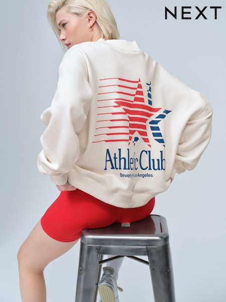 Ecru Red/Blue Back Graphic Print Popper Neckline Long Sleeve Sweatshirt (AP1069) | €43.50