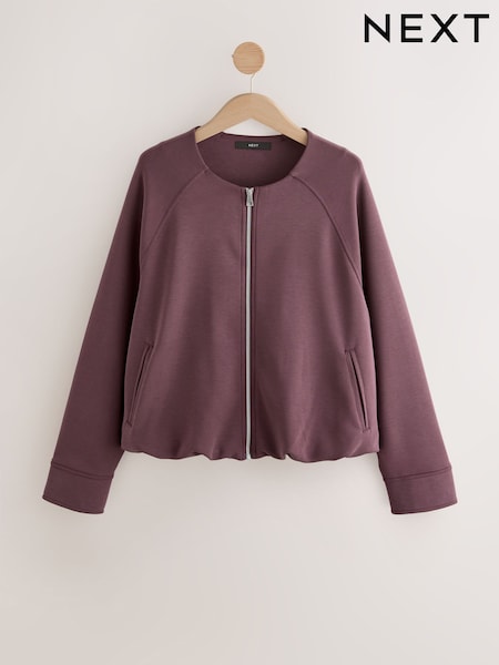 Plum Purple Slinky Soft Touch Zip Through Bubble Hem Harrington Jacket (AP1072) | R$ 400
