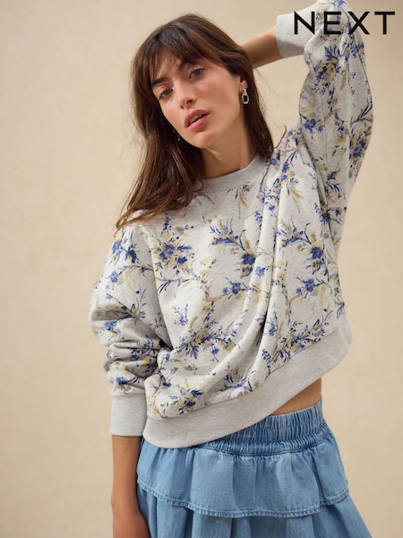 Gris/morado - Soft Touch Crew Neck Long Sleeve Sweatshirt (AP1077) | 29 €
