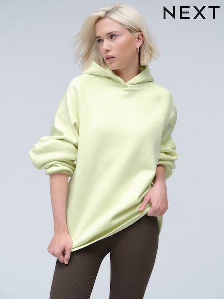V barvi limete - Oversized Relaxed Fit Heavyweight Longline Hoodie Sweatshirt with Seam Detailing (AP1084) | € 32