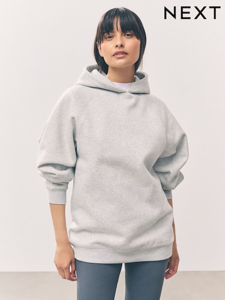 Grey Oversized Relaxed Fit Heavyweight Longline Hoodie Sweatshirt with Seam Detailing (AP1085) | €33