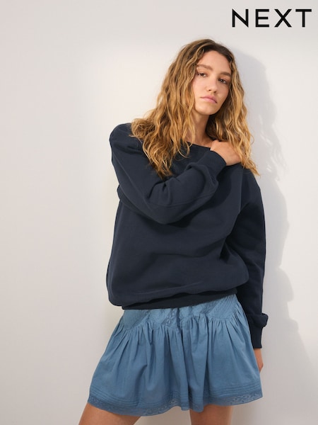 Navy Blue Peached Finish Relaxed Fit Essentials Longline Sweatshirt (AP1087) | R$ 220