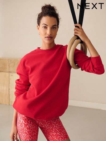 Cherry Red Relaxed Fit Essentials Longline Sweatshirt (AP1088) | €32.50