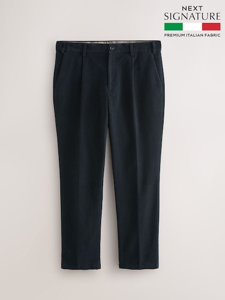 Navy - Regular Fit Smart Signature Emmetex Moleskin Italian Fabric Chino Trousers (AP1091) | 80 €