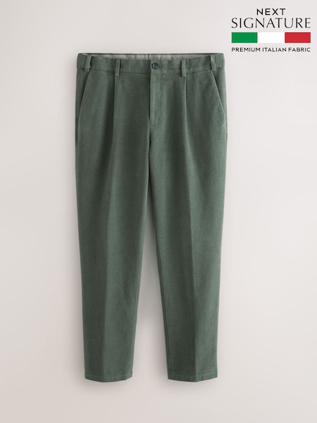 Sage Green Regular Fit Smart Signature Emmetex Moleskin Italian Fabric Chino Trousers (AP1092) | €80