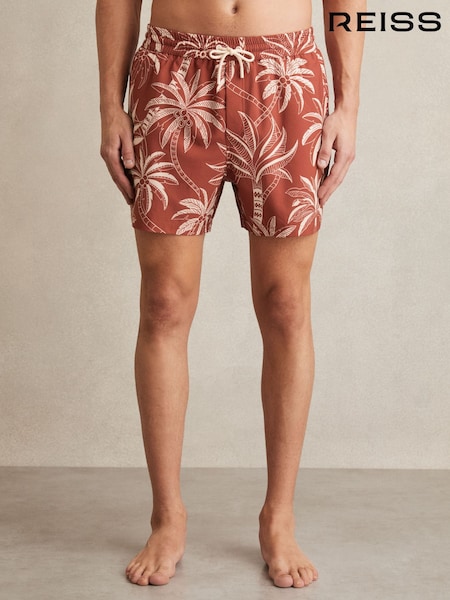 Reiss Brick Red/White Ganetti Palm Print Swim Shorts (AP1243) | €104