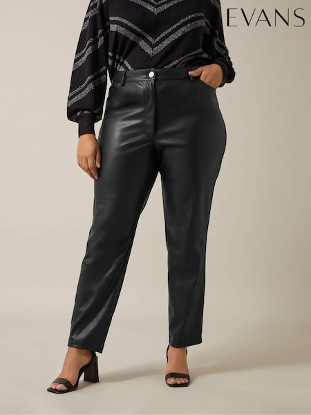 Evans PU Straight Leg Black Trousers (AP1252) | €53