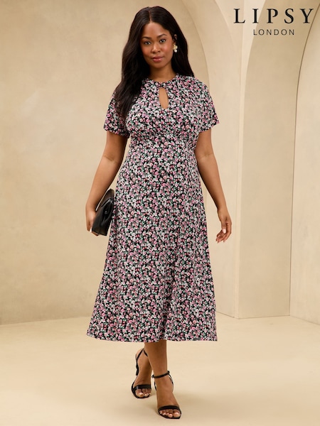 Lipsy Printed Short Sleeve Keyhole Jersey Midi Dress (AP1255) | 69 €