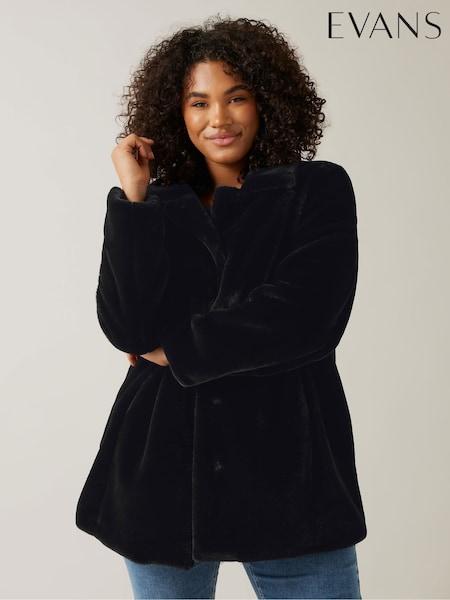 Evans Faux Fur Black Coat (AP1259) | €129