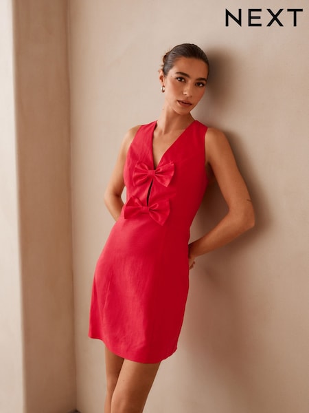 Bright Red Sleeveless Bow Front Mini Dress (AP1262) | €59
