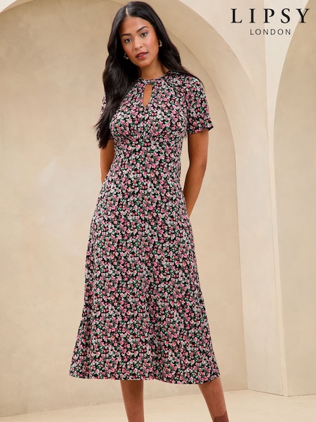 Lipsy Printed Short Sleeve Keyhole Jersey Midi Dress (AP1268) | €77