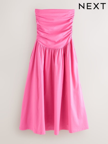 Bright Pink Bandeau Jersey Woven Mix Midi Dress (AP1294) | €48