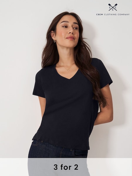 Crew Clothing Company Perfect V-Neck Slub 100% Cotton Black T-Shirt (AP1932) | €35