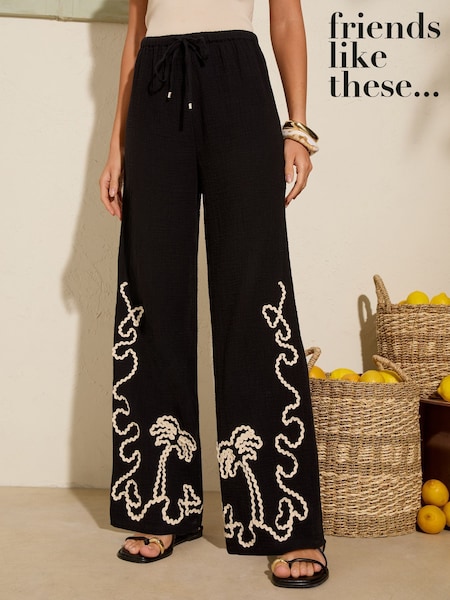 Friends Like These Palm Embroidered 100% Cotton Trousers (AP1945) | 290 LEI