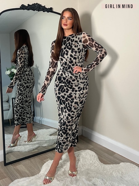 Kahverengi - Girl In Mind Zia Long Sleeves Midi Mesh Dress (AP2233) | ₺1.969