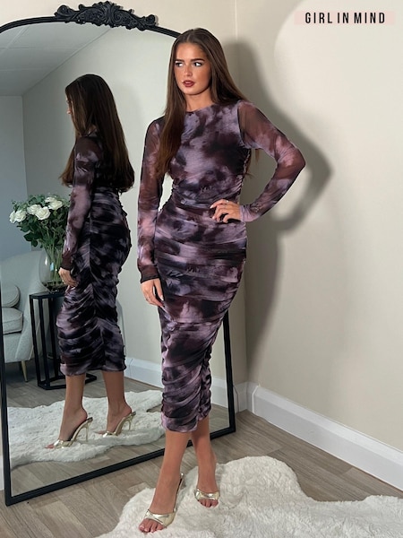 Girl In Mind Purple Zia Long Sleeves Midi Mesh Dress (AP2235) | 156 QAR