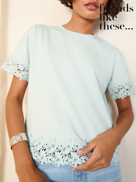 Friends Like These Blue Petite Lace Trim T-Shirt (AP2273) | €43