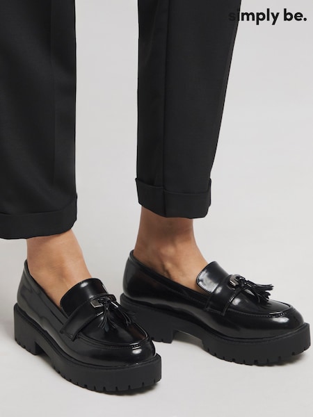Simply Be Black Tassel Detail Chunky Loafers In Extra Wide Fit (AP2353) | €45