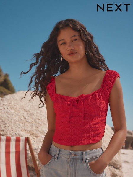 Red Bustier Jersey Embroidered Top (AP2365) | €27
