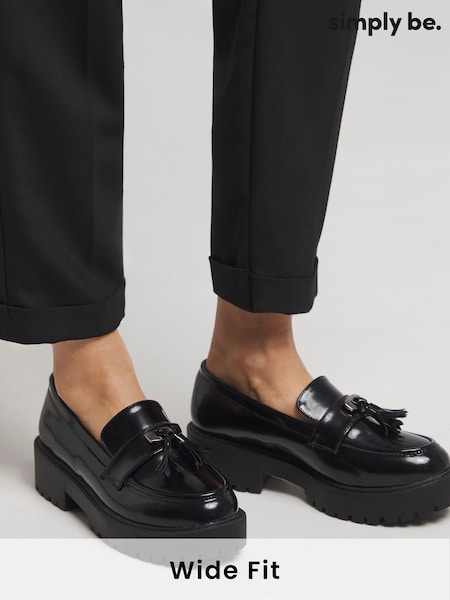 Simply Be Black Wide Fit Tassel Detail Chunky Loafers (AP2435) | €45