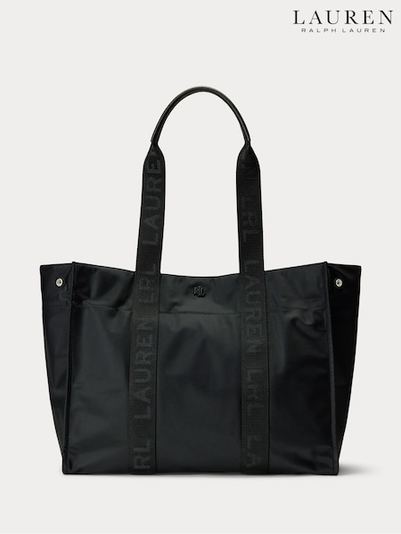Negru - Lauren Ralph Lauren Stevie Nylon Logo Handle Sacoșă Geantă (AP2454) | 1,194 LEI