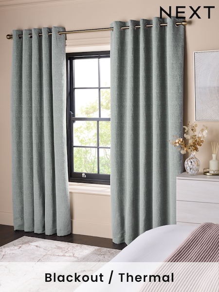 Grey Blue Heavyweight Chenille Eyelet Blackout/Thermal Curtains (AP2531) | €78 - €183