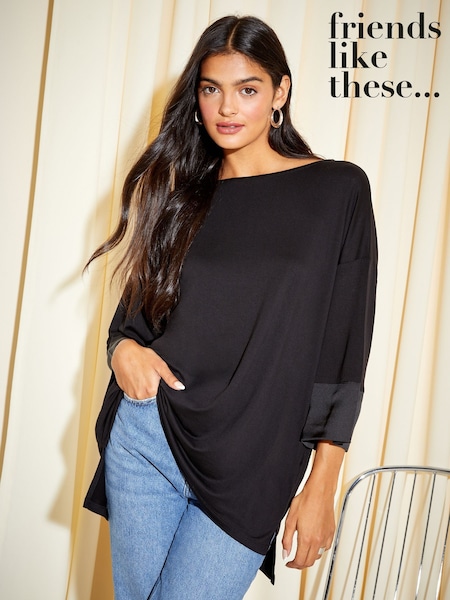 Friends Like These Black Satin Trim Tunic (AP2800) | $46