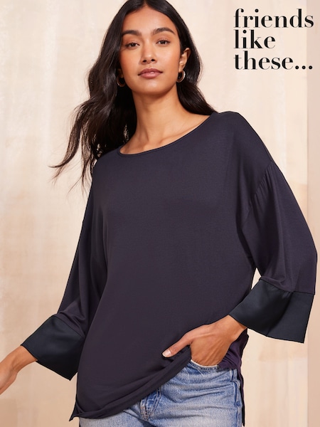 Friends Like These Navy Satin Trim Tunic (AP2801) | $46