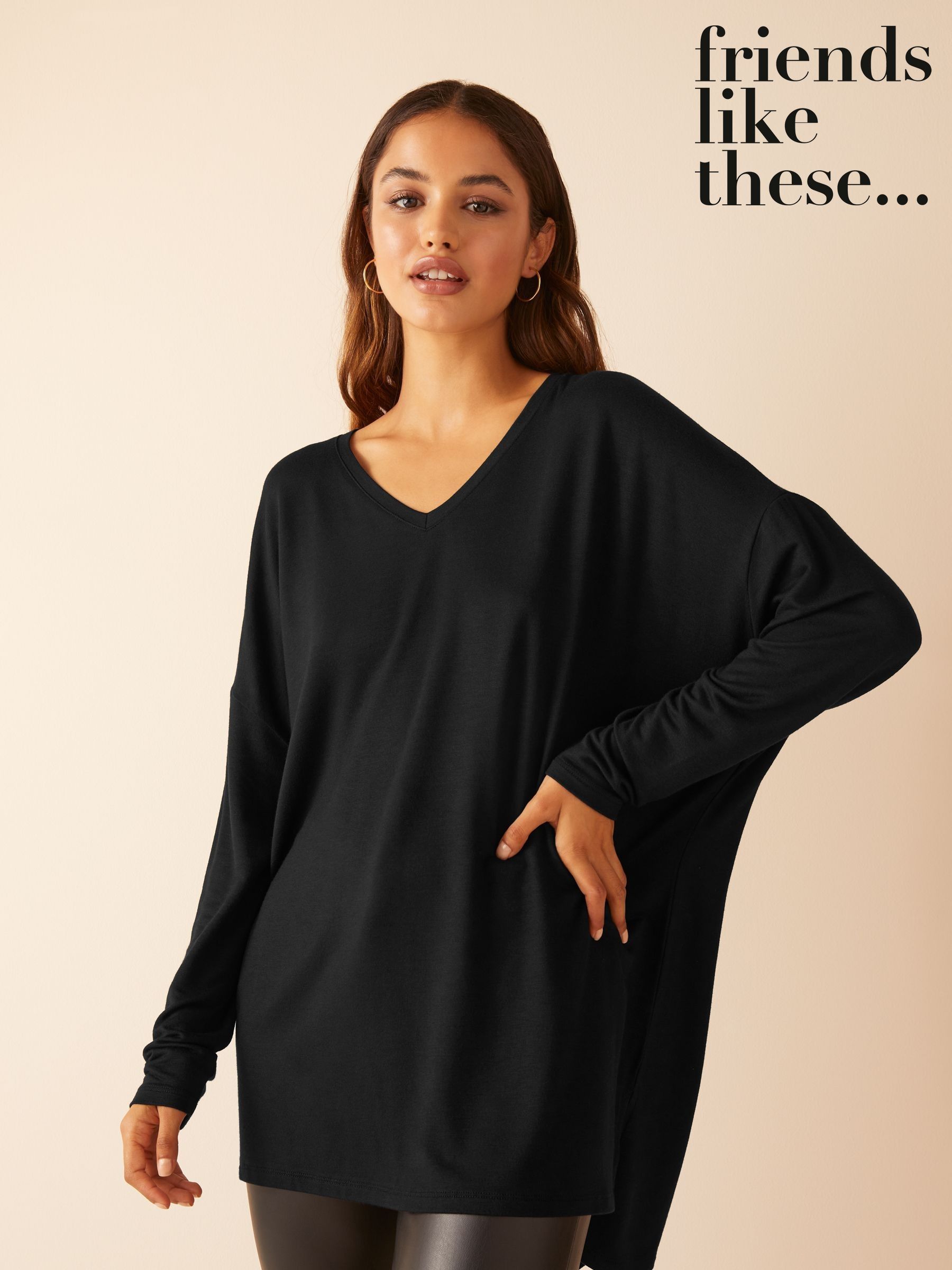 Women s Tunics Black Plain Long Line Tops Next Oman