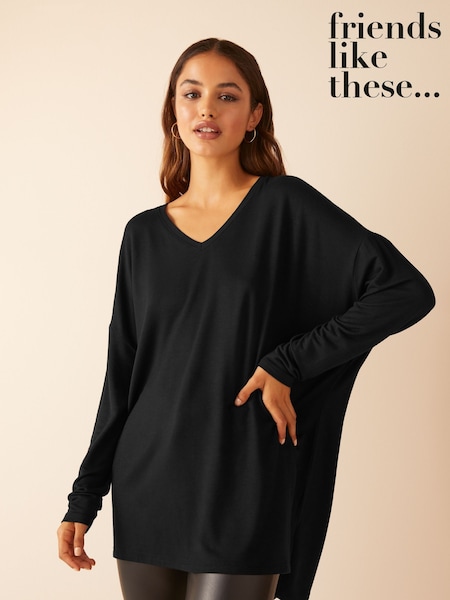 Friends Like These Black Long Sleeve V-Neck Tunic (AP2805) | $41