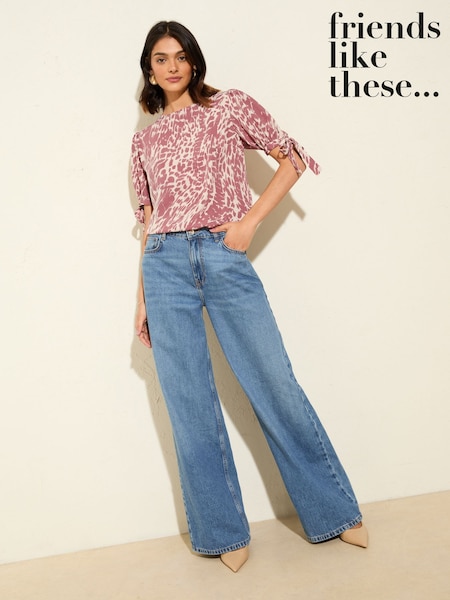 Friends Like These Pink Animal Short Sleeve Tie Blouse (AP2813) | €33