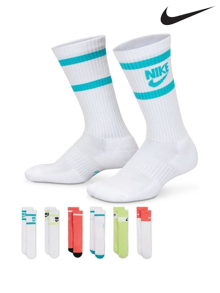Nike White Blue Kids Cushioned Crew Socks 6 Pack (AP2903) | €24