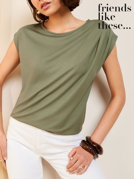 Friends Like These Khaki Short Sleeve Drape Tunic (AP2968) | €29