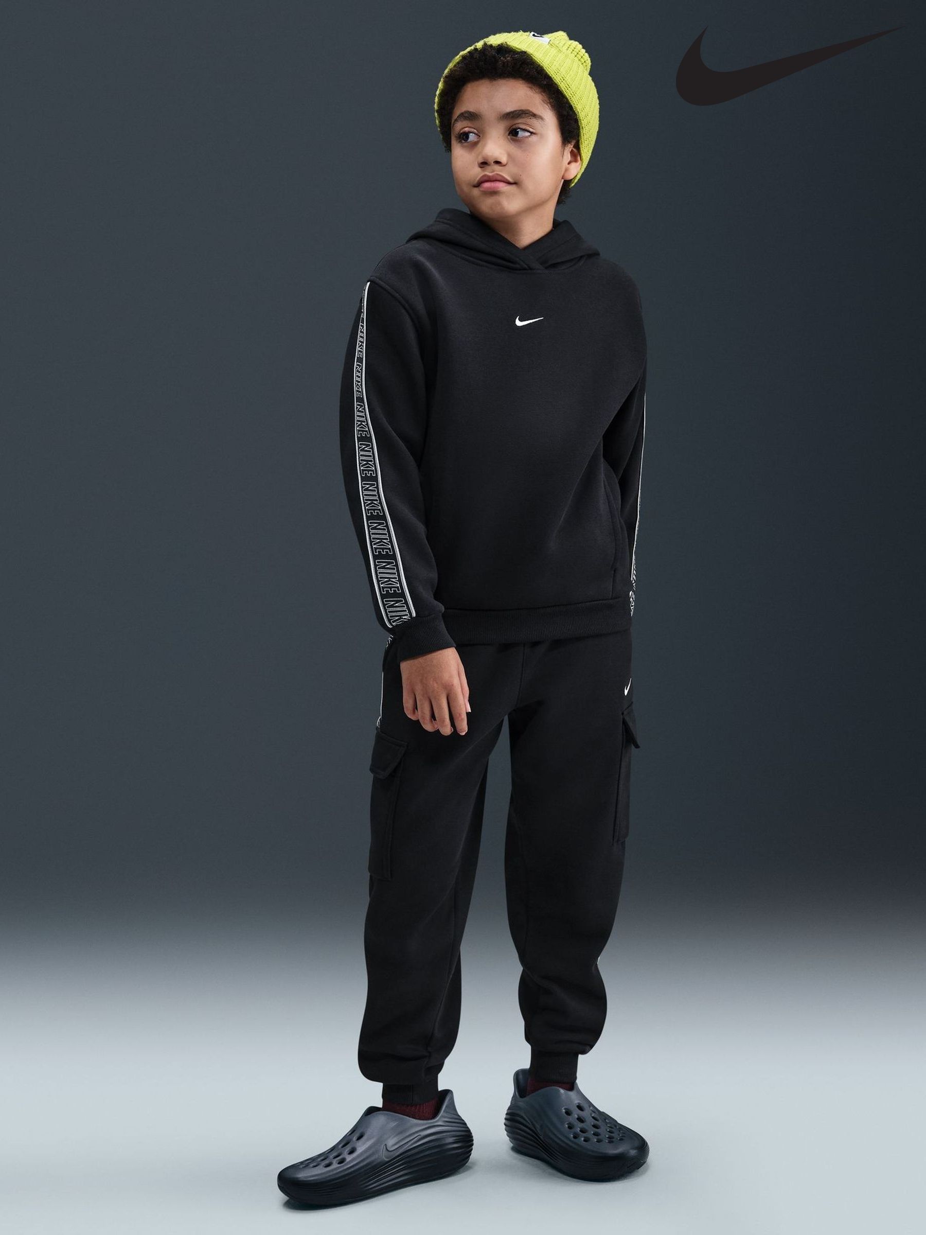 nike taped hoodie grey