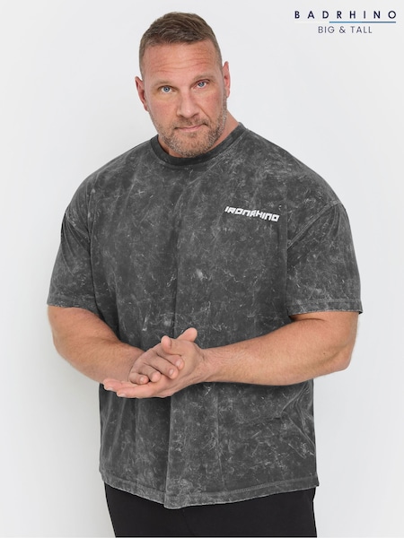 BadRhino Big & Tall Grey 'Ironrhino Sport' Acid Wash 100% Cotton T-Shirt (AP3980) | €52