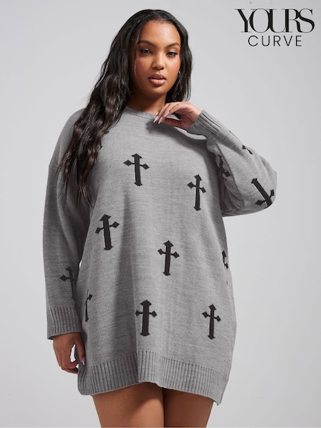 Yours Curve Grey Limited Cross Knitted Jumper (AP4004) | €39