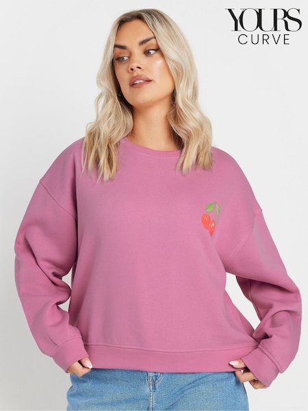 Yours Curve Pink Cherry Back Print Sweatshirt (AP4009) | $47