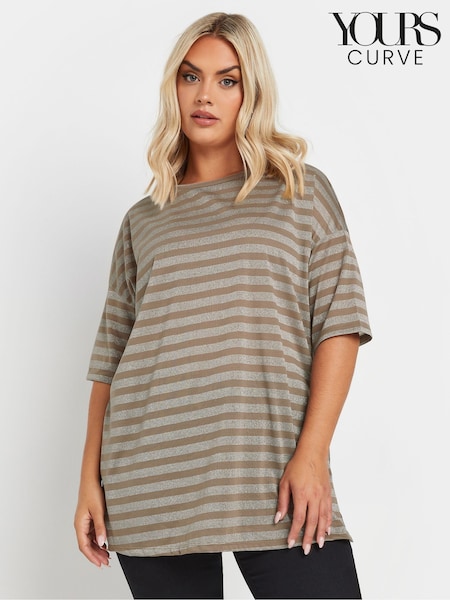 Yours Curve Grey Striped Metallic Top (AP4031) | €31