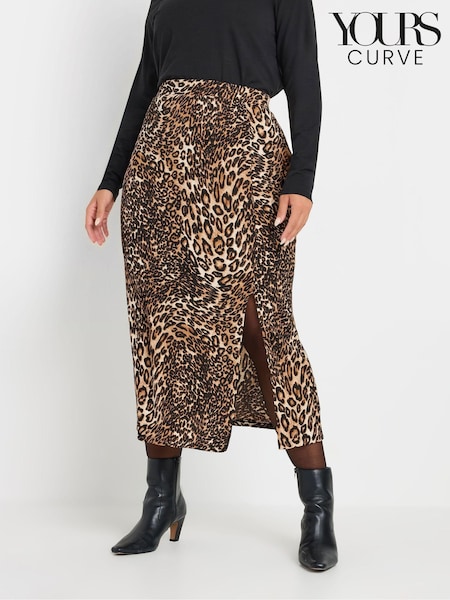 Yours Curve Natural Leopard Print Structured Skirt (AP4039) | 134 QAR