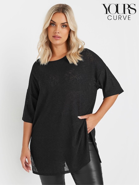 Yours Curve Black Textured Top (AP4042) | €34
