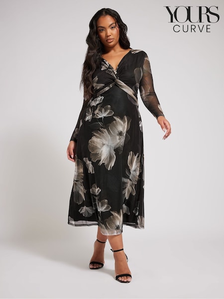Natural - Yours Curve London Twist Front Mesh Rochie lungă (AP4043) | 395 LEI