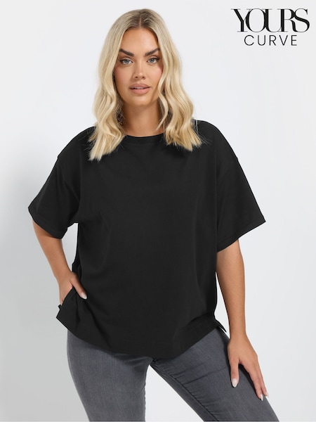 Yours Curve Black Heavy Weight Box 100% Cotton T-Shirt (AP4048) | 94 QAR