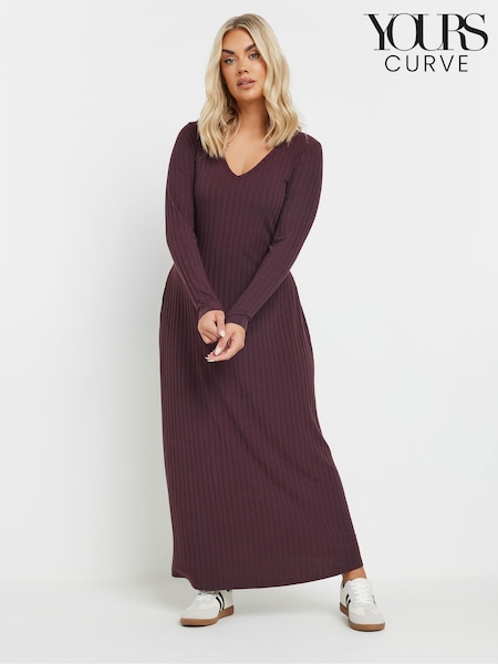 Yours Curve Purple Flared Ribbed Dress (AP4051) | ₪171