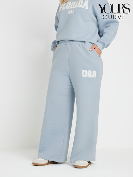 Yours Curve Blue Florida USA Wide Leg Joggers (AP4052) | €35