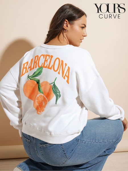 Yours Curve White Barcelona Backprint Sweatshirt (AP4058) | €39