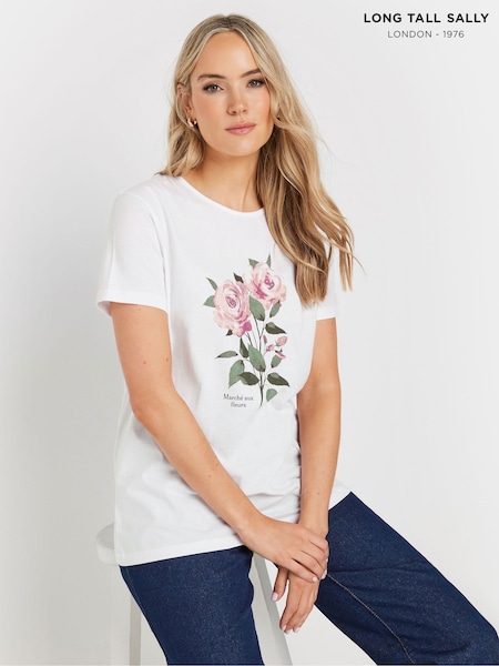 Blanco - Long Tall Sally Placement Print 100% Cotton T-Shirt (AP4063) | 27 €