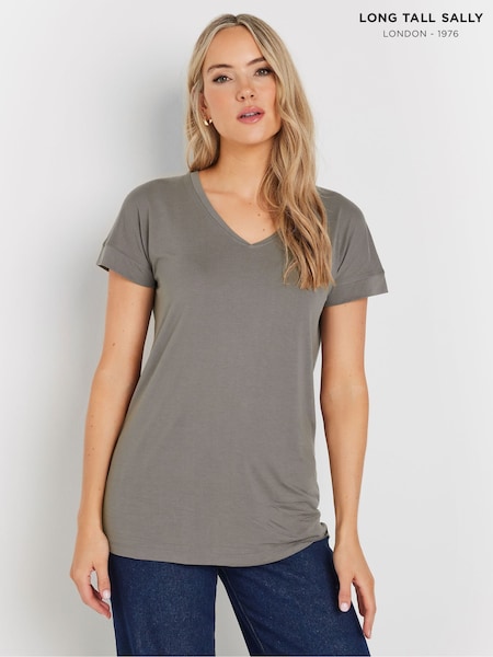 Grau - Long Tall Sally Premium Modal T-Shirt mit V-Ausschnitt (AP4070) | 29 €