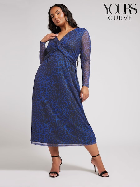 Yours Curve Blue London Twist Front Mesh Maxi Dress (AP4080) | 262 QAR