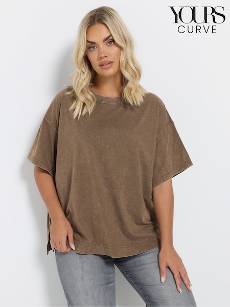 Yours Curve Brown Heavy Weight Box 100% Cotton T-Shirt (AP4085) | $28